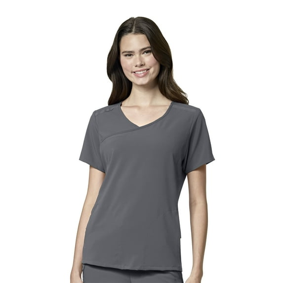 WonderWink RENEW Women's 6334 Mock Wrap Scrub Top Pewter Large