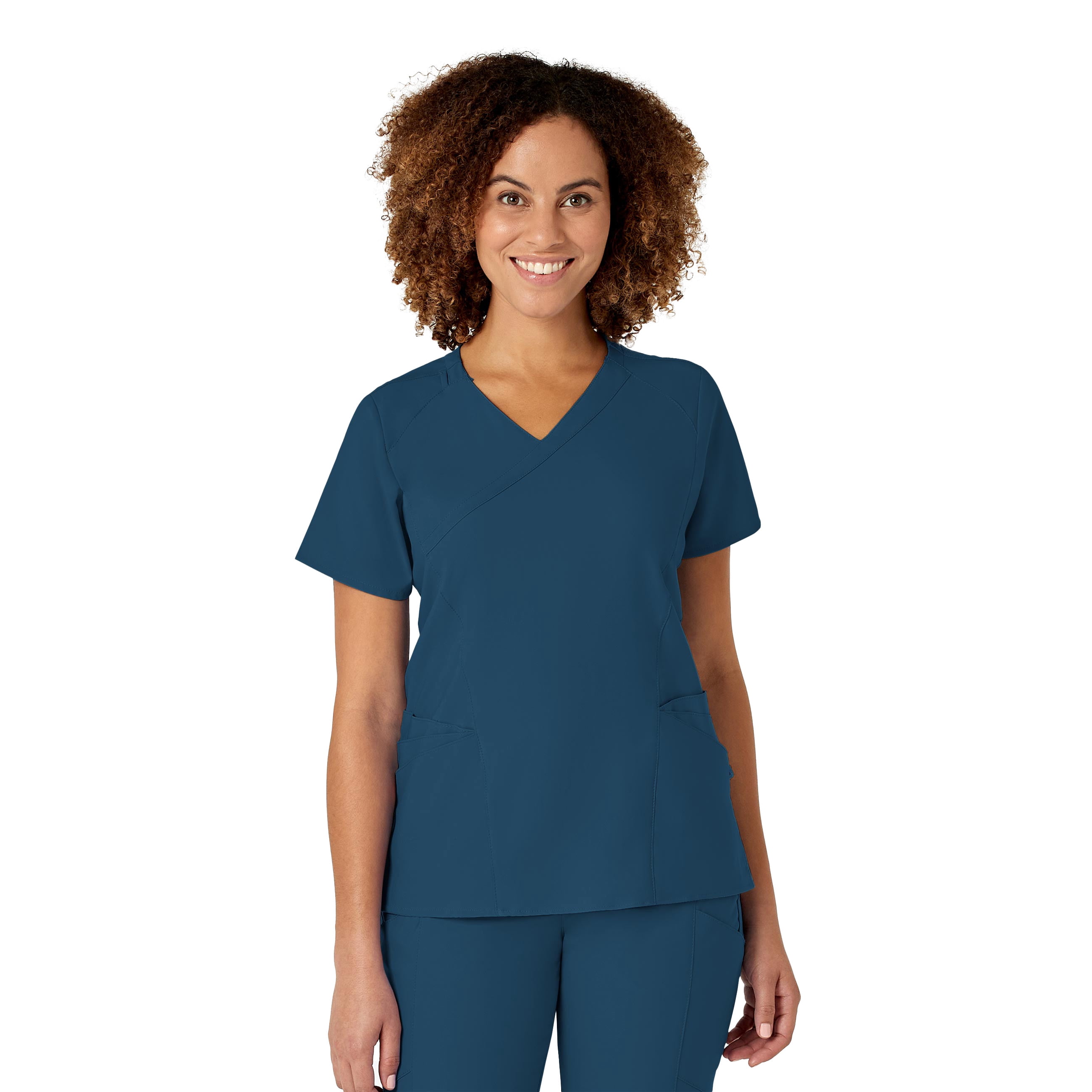 Wink W123 Women's Mock Wrap Scrub Top, Caribbean Blue, L Womens