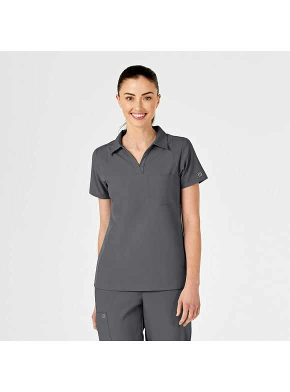 WonderWink W123 Polo Collar Scrub Top for Women with Performance Panels