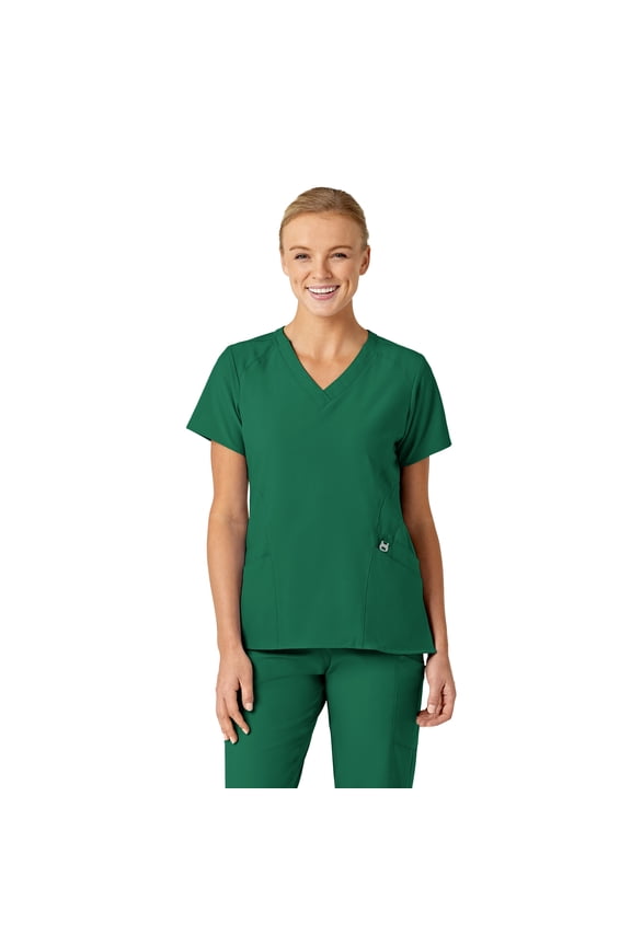 W123 Women's Stylized V-Neck Scrub Top, Hunter, 5X Womens