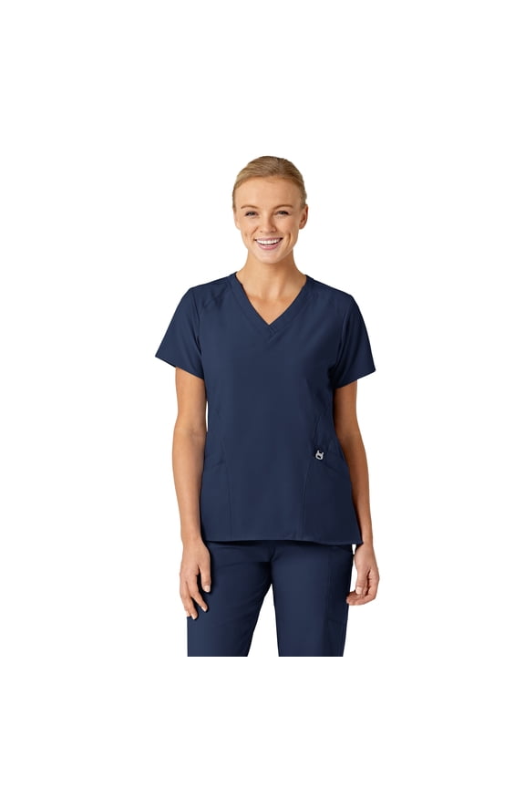 W123 Women's Stylized V-Neck Scrub Top, Navy, XL Womens