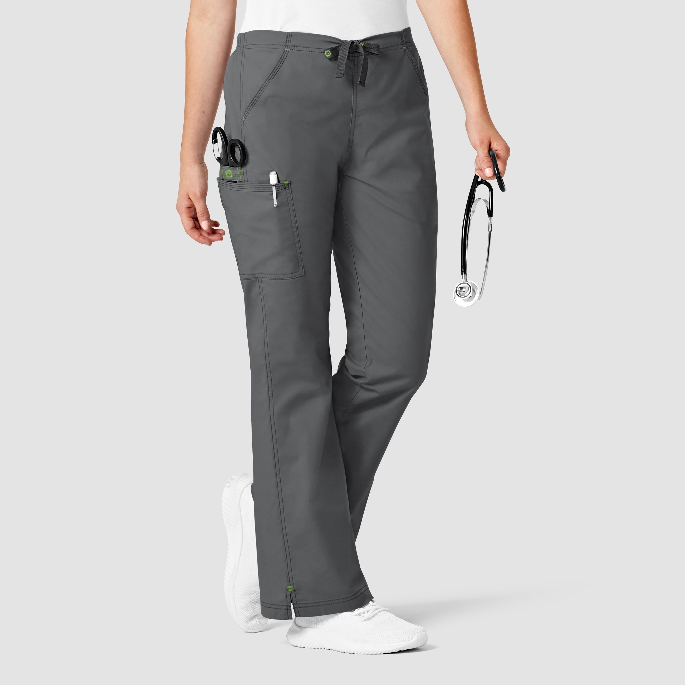 WonderWink Womens WonderFLEX Grace Flare Leg Cargo Pant Medium Petite Charcoal