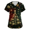 thumbnail image 1 of WonderWiz Christmas Scrub Tops Women Plus Size Nursing Uniforms V-Neck Short Sleeve Fun Printed Scrubs Top with Pockets Dark Green XXL, 1 of 4