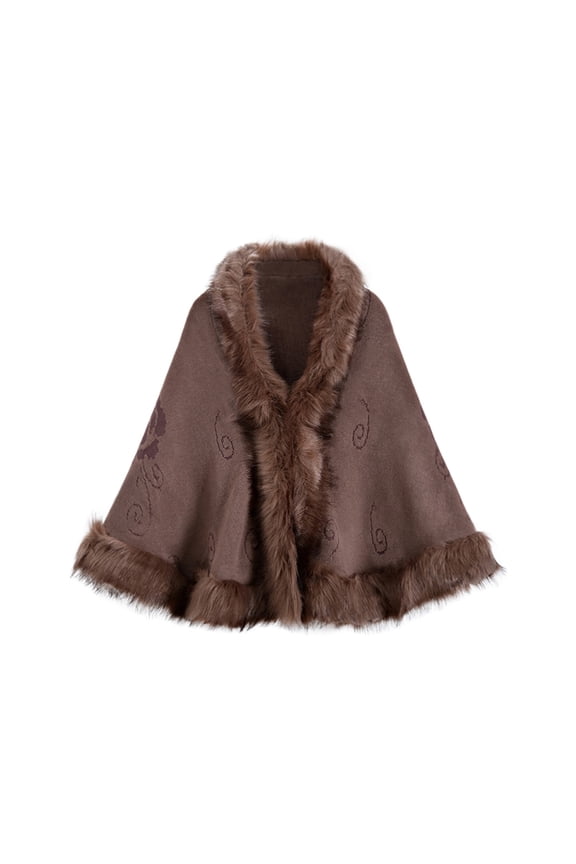 Fashion Cape Shawls for Women Faux Fur Pom Pashmina Wrap Large Scarves Open Front Poncho Cape Soft Cardigan Sweaters Khaki One Size