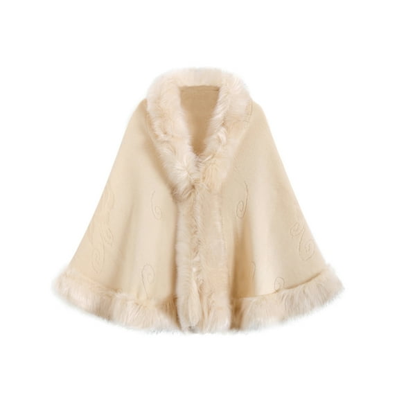 WonderWiz Renaissance Cape Coat for Women Faux Fur Trim Layers Medieval Poncho Cloak Beige One Size