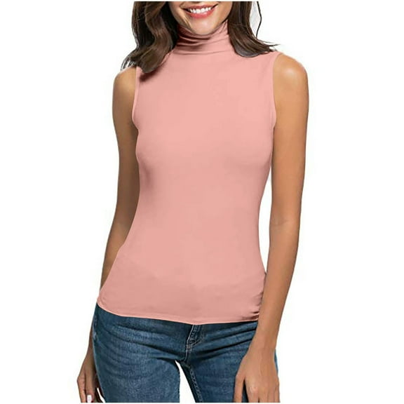 WonderWiz Sleeveless Turtlenecks for Women Tunic Plus Size Mock Neck Soft Tank Tops Basic Stretch Slim Fit Undershirts Pink XL