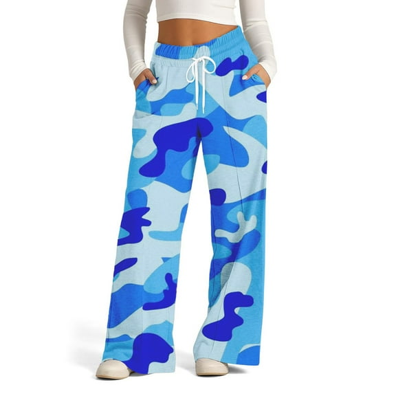 WonderWiz Wide Leg Sweatpants Women Baggy Lightweight High Waisted Pants with Pockets Drawstring Elastic Waisted Joggers for Workout,Blue Sweatpants for Women M