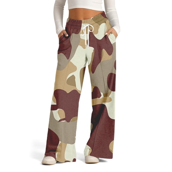 WonderWiz Wide Leg Sweatpants Women Drawstring High Waisted Joggers Casual Pull on Y2k Sweat Palazzo Trouser Pants with Pockets,Brown Sweatpants for Women XL