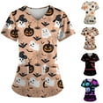 thumbnail image 1 of WonderWiz Women Halloween Scrub Tops,Womens Halloween Scrub Tops V Neck Short Sleeve Funny Halloween Nurse Uniform Plus Size Friendly,Hot Pink 3XL, 1 of 6