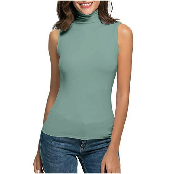 WonderWiz Women Sleeveless Thermal Tank Top Mock Turtleneck Winter Undershirt Casual Stretchy Fall Winter Basic Layer Tee Shirt Mint Green L