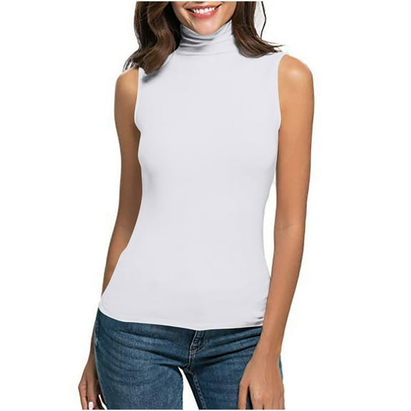 WonderWiz Women Sleeveless Thermal Tank Top Mock Turtleneck Winter Undershirt Casual Stretchy Fall Winter Basic Layer Tee Shirt White S