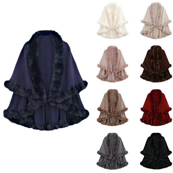 WonderWiz Women Winter Faux Fur Shawl Stole Warm Wrap Cape Coffee One Size