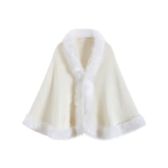 WonderWiz Women Winter Faux Fur Shawl Stole Warm Wrap Cape White One Size