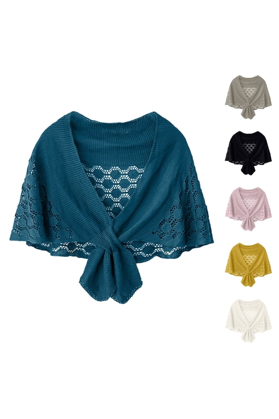Women's Fashion Sweater Knitted Knotted Shawl Wraps Cape Tops Blouses Blue