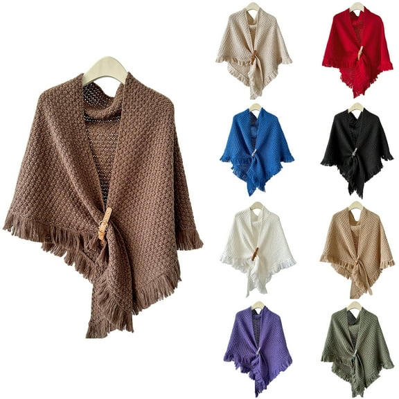 WonderWiz Women's Fashion Sweater Knitted Knotted Shawl Wraps Cape Tops Blouses White