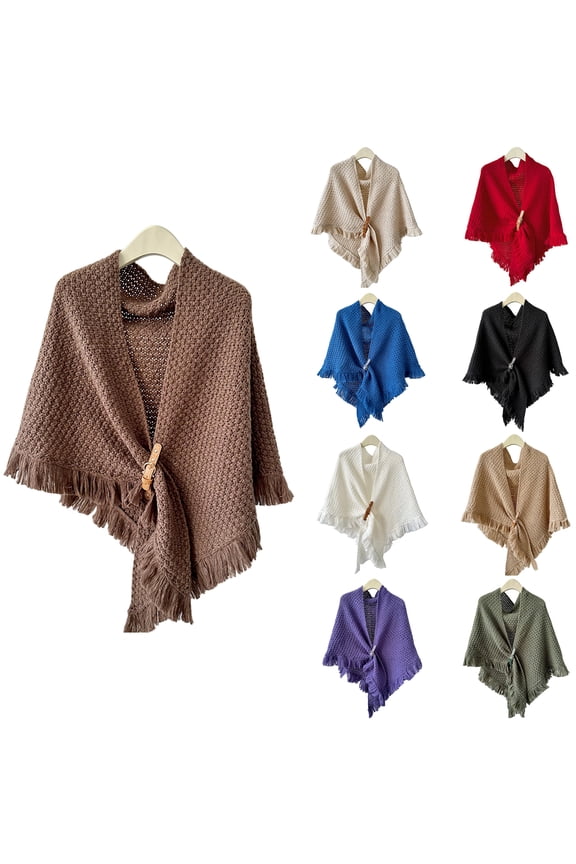 Women's Fashion Sweater Knitted Knotted Shawl Wraps Cape Tops Blouses White