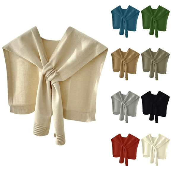 WonderWiz Women's Triangle Knotted Shawl Wraps Casual Knitted Sweater Scarf Retro Cardigan Cape Travel Stoles Shoulder Tops Camel