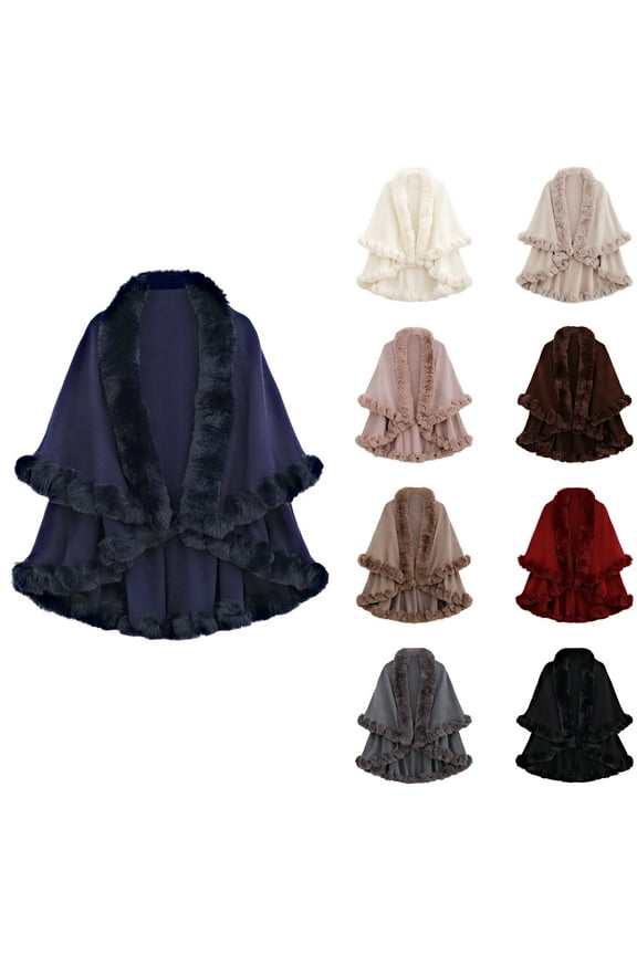 Women's Winter Wedding Faux Fur Wraps Shawls Cardigan Poncho Cape Bridal Stoles Scarf Gray One Size