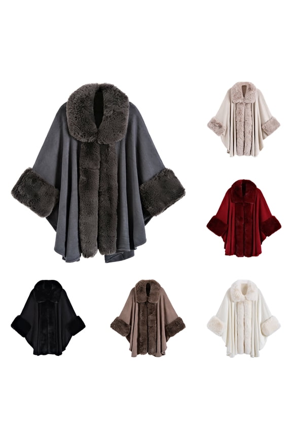 Women's Winter Wedding Faux Fur Wraps Shawls Cardigan Poncho Cape Bridal Stoles Scarf Gray One Size