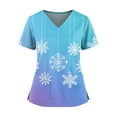 thumbnail image 1 of WonderWiz Womens Christmas Scrub Tops Funny Printed V Neck Short Sleeve Shirts Stretch Medical Nursing Uniform with Pockets Light Blue 3XL, 1 of 5