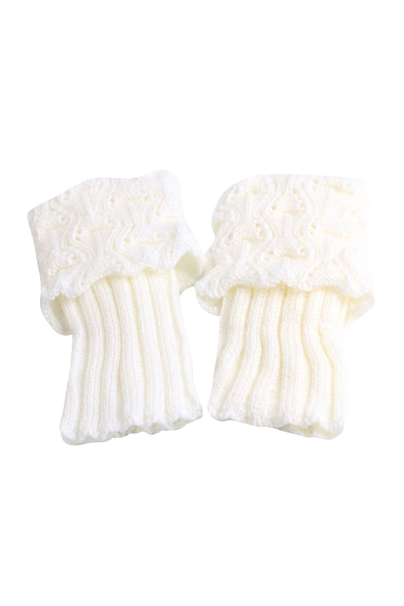 Womens Winter Warm Knitted Leg Warmers,Long Crochet Short Topper Socks Ankle Knee Boot Warmers for Lady Adults White One Size