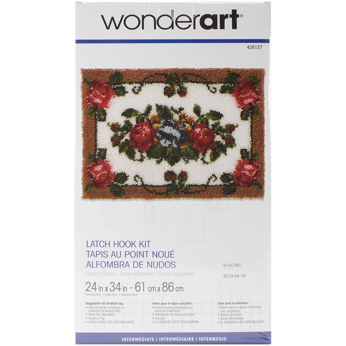 Wonderart Latch Hook Kit 24"X34"Elegant Roses, Pk 1, Caron