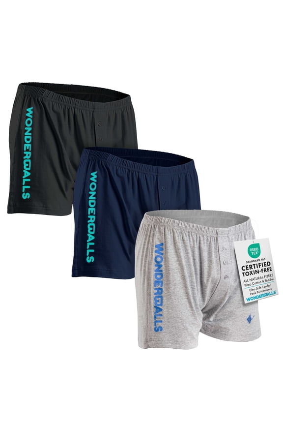 Sport Boxer Underwear for Men - Black/Gray/Navy, XX-Large, (Pack of 3) - Ultra-Soft & Breathable Pima Cotton & Modal Blend - Athletic Underwear Boxer Shorts for Men