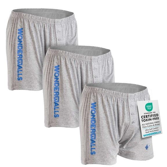 Wonderballs Sport Boxer Underwear for Men - Gray, Small, (Pack of 3) - Ultra-Soft & Breathable Pima Cotton & Modal Blend - Athletic Underwear Boxer Shorts for Men