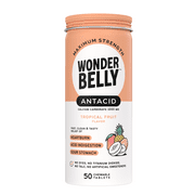 Wonderbelly Heartburn Relief Antacid Tablets, Tropical Fruit Flavor, 1000 mg, 50 Count
