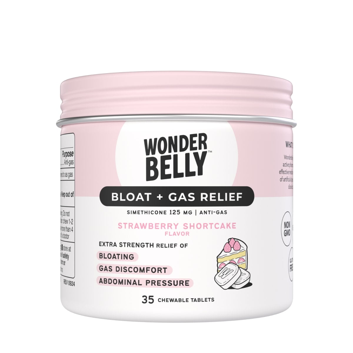 Wonderbelly Bloat and Gas Relief Chewable Tablets, Strawberry Shortcake Flavor, 125 mg, 35 Count
