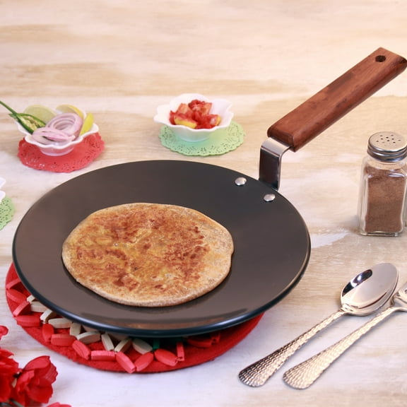 Wonderchef Hard Anodized Pure Grade Aluminum PFOA-Free Indian Cooking Roti Naan Paratha Tawa; 25 cm Pan, Black