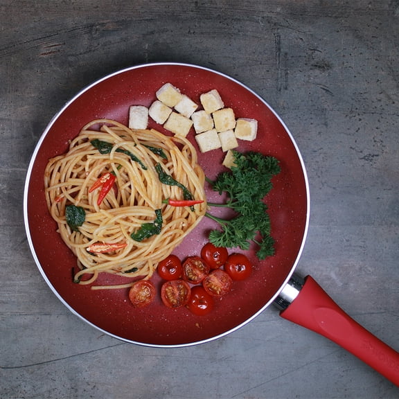 Wonderchef Royal Velvet Non-Stick PFOA-Free Fry Pan Skillet Tawa, 24cm 1.8L, Red