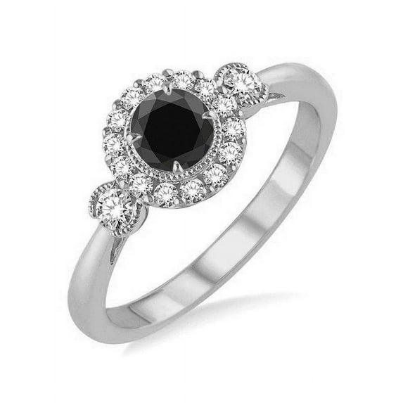 Wonderful 1.25 Carat Halo Black Diamond Engagement Ring in 14k White Gold