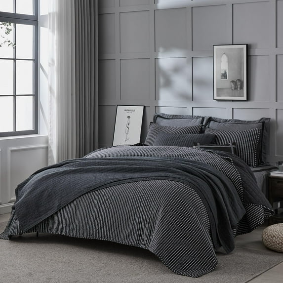 Wonderful 100% Cotton Jersey Striped All-Season Reversible 3-Piece Quilt Set