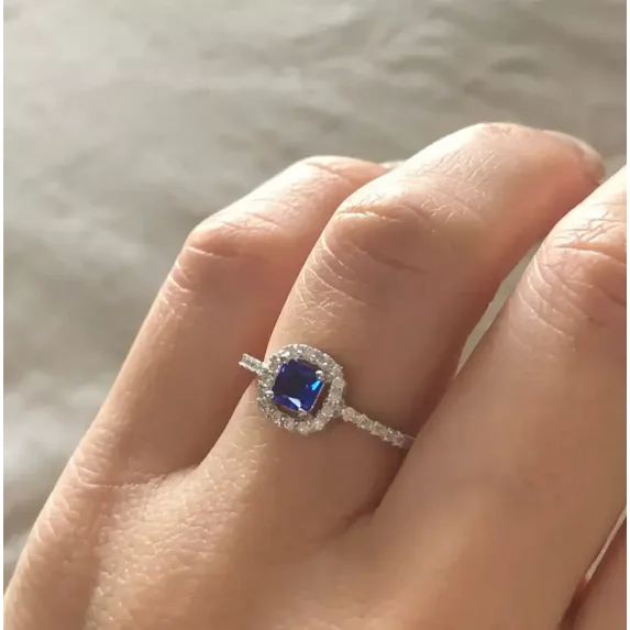Wonderful 14K White Gold Engagement Ring 2 CT Blue Princess Halo Cut Ring Moissanite Diamond Proposal Gift Ring