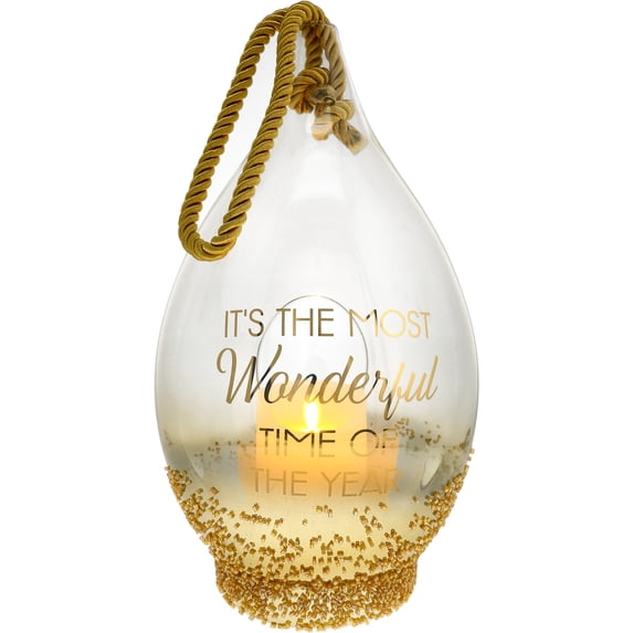 Wonderful - 15.5" Gold Beaded Glass Lantern