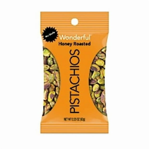 Wonderful 2.25 oz No Shells, Honey Roasted Pistachios - Pack of 8