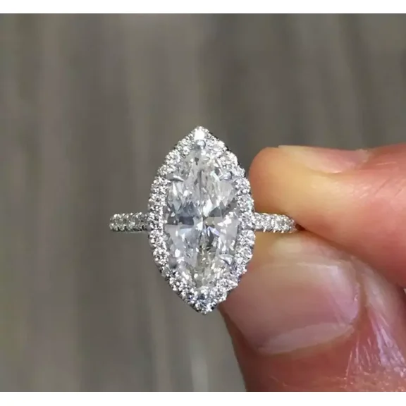Wonderful 2 CT Marquise Halo Cut Ring Engagement Ring 10K/14K/18K White Gold Birthday Gift For Her