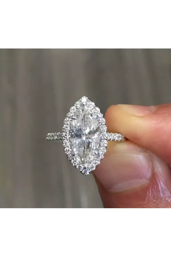 Wonderful 2 CT Marquise Halo Cut Ring Engagement Ring 10K/14K/18K White Gold Birthday Gift For Her
