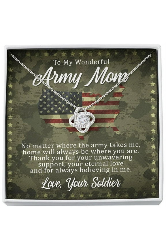 To Wonderful Army Mom Necklace, Mothers Day Gift For Military Mom Love Knot Necklace,Soldier Message Card Gift To Mom,Perfect Jewelry Gifts For Mother's Day,Deploy Gift Mom
