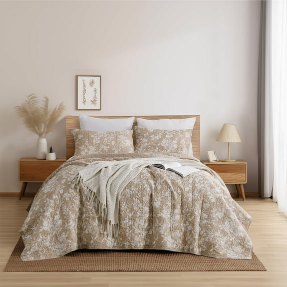 Wonderful Bedding Gradient Floral Printed 3-Piece Quilt Set