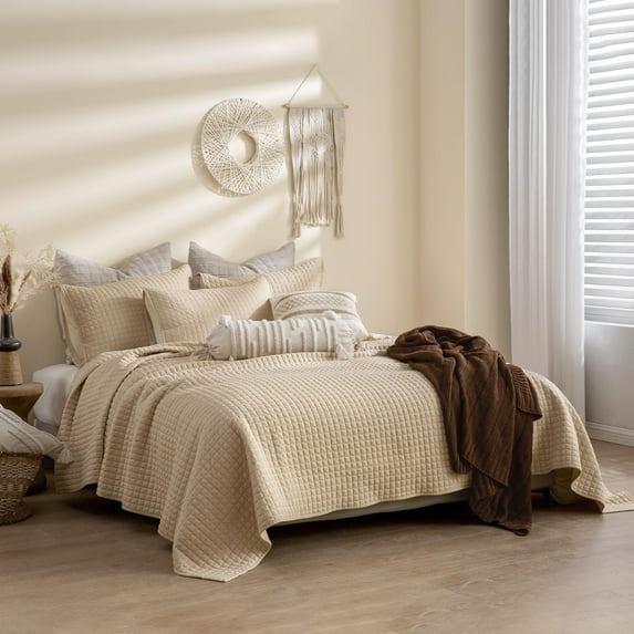 Wonderful Bedding Luxurious Cotton-Feel Waffle Weave 3-Pieces Quilt Set