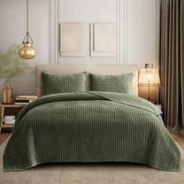 Wonderful Bedding Modern Striped Velvet 3-Piece Quilt Set