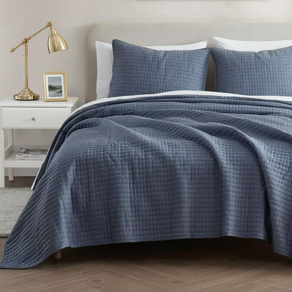 Wonderful Bedding Navy Melange Poly Jersey 3-Piece Quilt Set