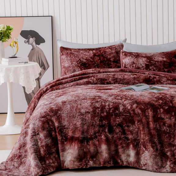 Wonderful Bedding Tie-Dye Faux-Fur 3-Piece Comforter Set