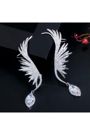 Wonderful CZ Green Drop Women Feather Wing Long Ear Cuff Cartilage Earrings Gift