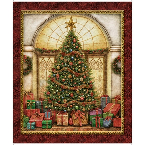Wonderful Christmastime Christmas Tree 36" Cotton Panel Fabric (Yard)