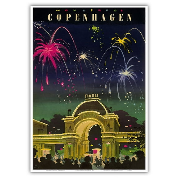 Wonderful Copenhagen - Tivoli Gardens Amusement Park Denmark - Vintage Travel Poster by Des c.1956 - Master Art Print 10in x 14in