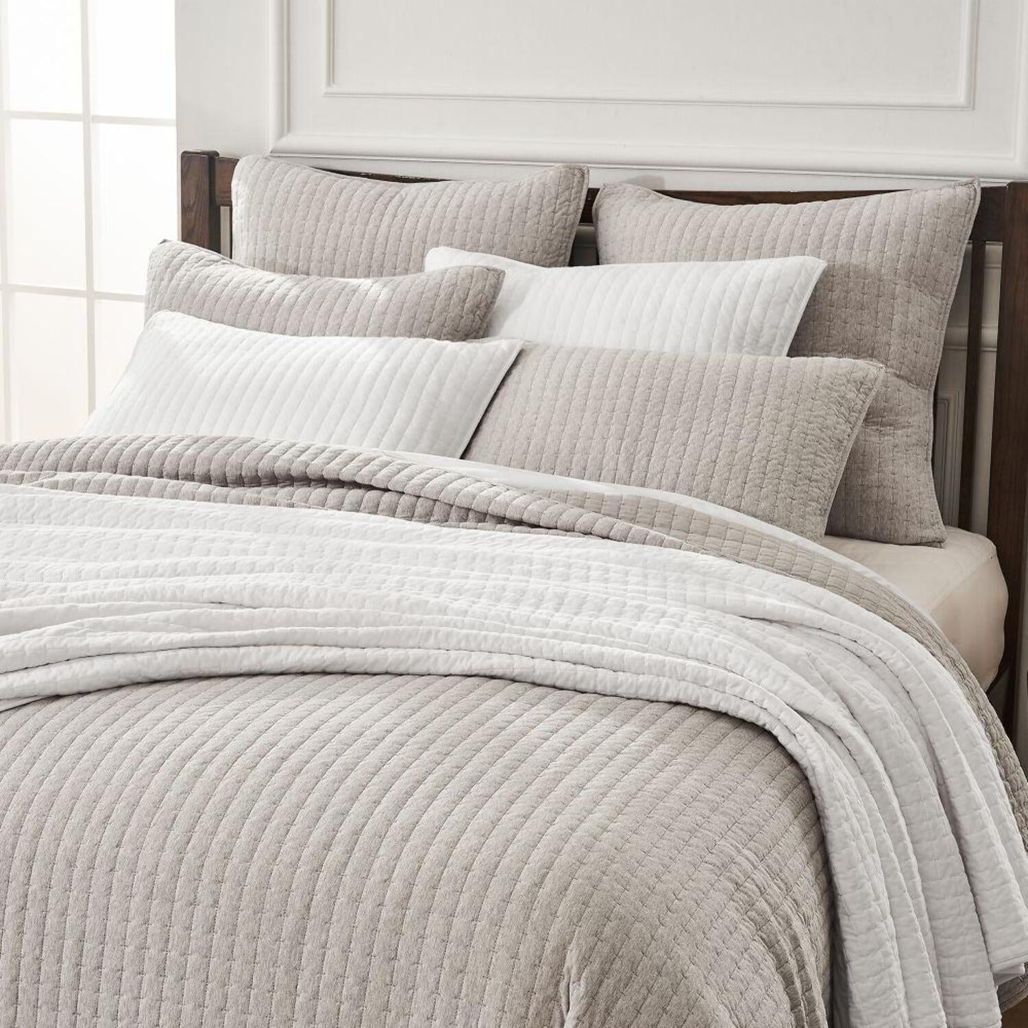 Light Taupe Cotton Reversible King Quilt Set