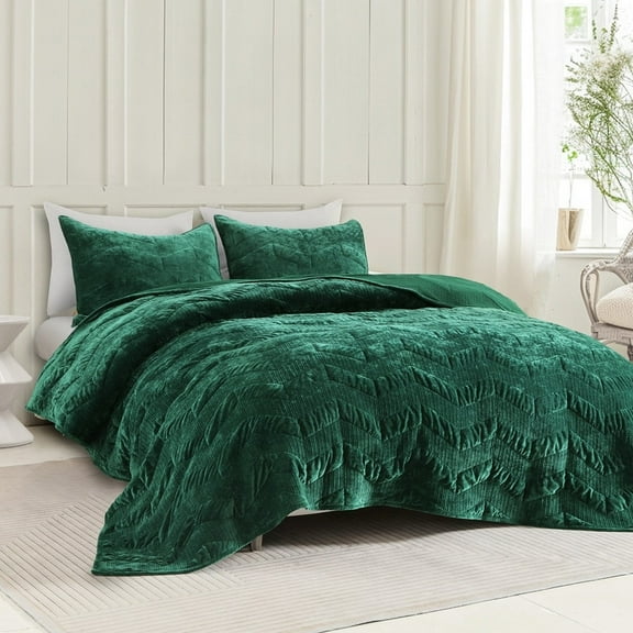 Wonderful Bedding Diamond Quilting Luxury Crushed Velvet 3-Pieces Quilt Set